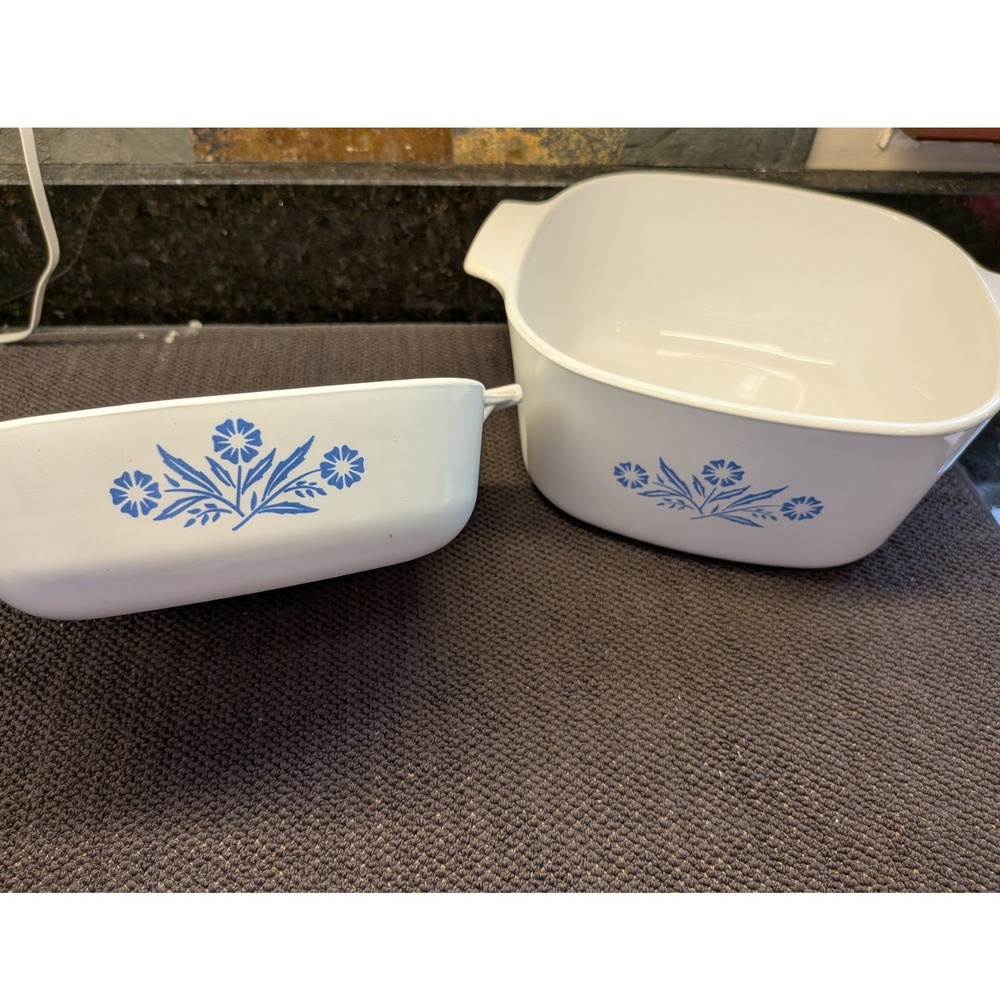 Vintage Corning Ware Blue Cornflower Casserole Set 2‎ Square Dishes